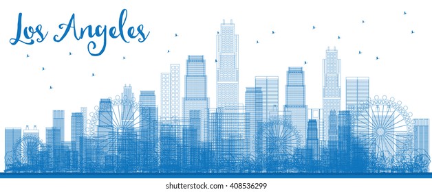 Outline Los Angeles Skyline with Blue Buildings. Vector Illustration. Business travel and tourism concept with modern buildings. Image for presentation, banner, placard and web site.