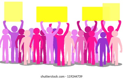 outline lots of colorful furious people protesting against