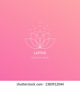 Outline lotus flower logo. Vector design template of lotus icon on gradient pink background for eco, beauty, spa, yoga, medical companies.