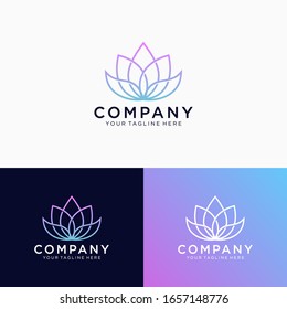 Outline lotus logo design, blossom lotus modern gradient monoline logo design emblem vector illustration logo template