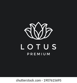 Outline lotus logo design, blossom lotus modern white logo design emblem vector illustration logo template. in black backround