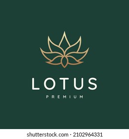 Outline lotus logo design, blossom lotus modern gold logo design emblem vector illustration logo template.
