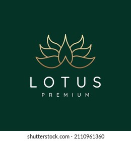 Outline lotus logo design, blossom lotus modern gold logo design emblem vector illustration logo template.
