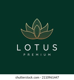 Outline Lotus Logo Design, Blossom Lotus Modern Gold Logo Design Emblem Vector Illustration Logo Template.
