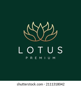 Outline lotus logo design, blossom lotus modern gold logo design emblem vector illustration logo template.
