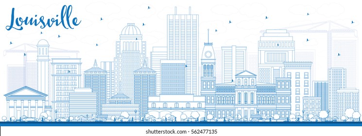 Outline Louisville Skyline with Blue Buildings. Vector Illustration. Business Travel and Tourism Concept with Modern Architecture. Image for Presentation Banner Placard and Web Site.