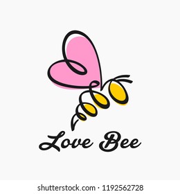 Outline Love Bee Logo Design