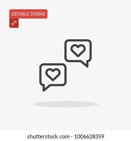 Outline Love chat icon isolated on grey background. Line communication pictogram. Valentines day symbol for website design, mobile application, ui. Editable stroke. Vector illustration, eps10.