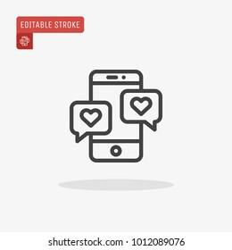 Outline Love chat icon isolated on white background. Line Dialogue pictogram. Valentines day symbol for website design, mobile application, ui. Editable stroke. Vector illustration, eps10.