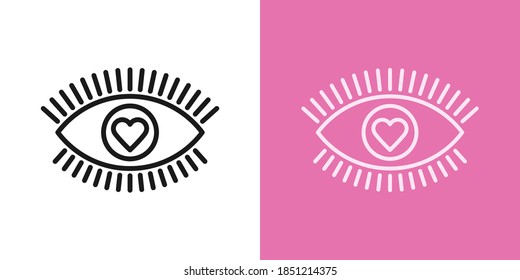 Outline Love Eye Icon With Editable Stroke. Linear Eye Sign With Heart Iris, Healthy Vision. Health Care About Sight, Ophthalmology Clinic, Eye Surgery. Vector Icon, Sign, Symbol For UI And Animation