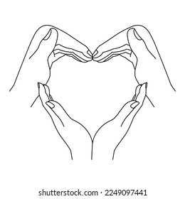 Outline loving arms forming heart with space inside. Valentine's day. Vector linear illustration.