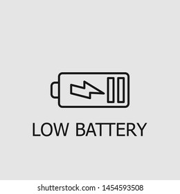 Outline low battery vector icon. Low battery illustration for web, mobile apps, design. Low battery vector symbol.