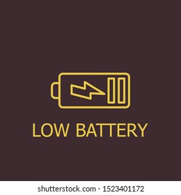 Outline low battery vector icon. Low battery illustration for web, mobile apps, design. Low battery vector symbol.