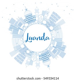 Outline Luanda Skyline with Blue Buildings and Copy Space. Vector Illustration. Business Travel and Tourism Concept with Modern Architecture. Image for Presentation Banner Placard and Web Site.
