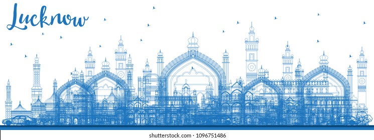 Outline Lucknow Skyline with Blue Buildings. Vector Illustration. Business Travel and Tourism Concept with Modern Architecture. Lucknow Cityscape with Landmarks.