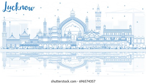 Outline Lucknow Skyline with Blue Buildings and Reflections. Vector Illustration. Business Travel and Tourism Concept with Modern Architecture. Image for Presentation Banner Placard and Web Site.