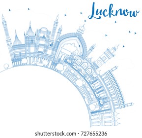 Outline Lucknow Skyline with Blue Buildings and Copy Space. Vector Illustration. Business Travel and Tourism Concept with Modern Architecture. Image for Presentation Banner Placard and Web Site.