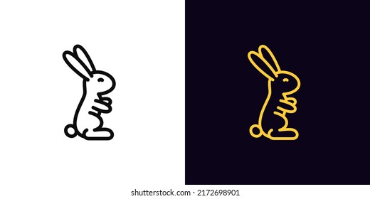 Outline lunar rabbit icon, with editable stroke. Cute gold bunny silhouette, Easter hare pictogram. Baby rabbit, festive bunny, funny hare for holiday, Mid Autumn festival and New Year. Vector icon