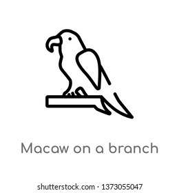 outline macaw on a branch vector icon. isolated black simple line element illustration from culture concept. editable vector stroke macaw on a branch icon on white background