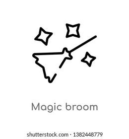 outline magic broom vector icon. isolated black simple line element illustration from halloween concept. editable vector stroke magic broom icon on white background