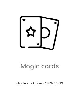 outline magic cards vector icon. isolated black simple line element illustration from entertainment and arcade concept. editable vector stroke magic cards icon on white background