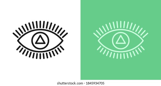 Outline magic eye icon with editable stroke. Linear eye sign with triangular iris, spiritual vision. Mystic sight, divinity providence, foresight. Vector icon, sign, symbol for UI and Animation