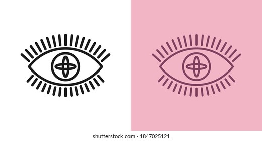 Outline magic eye icon with editable stroke. Linear eye sign with galaxy iris, spiritual vision. Mystic sight, divinity providence, foresight. Vector icon, sign, symbol for UI and Animation