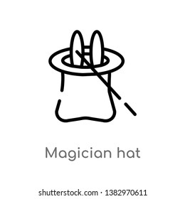 outline magician hat vector icon. isolated black simple line element illustration from halloween concept. editable vector stroke magician hat icon on white background