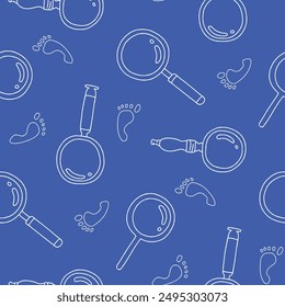 Outline Magnifying Glass Footstep Vector Seamless Pattern illustration Design