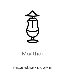 outline mai thai vector icon. isolated black simple line element illustration from drinks concept. editable vector stroke mai thai icon on white background