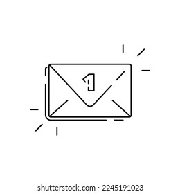 Outline mail envelope icon. Closed mail envelope icon with number one on a white background. Email notification. Email sign. Message icon vector for web, computer and mobile app 
