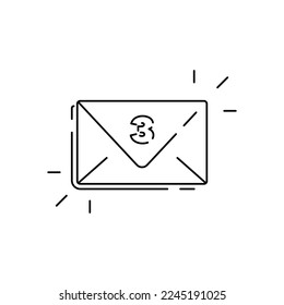 Icono de contorno de correo. Icono de sobre de correo cerrado con el número tres en fondo blanco. Notificación por correo electrónico. Firma de correo electrónico. Vector de icono de mensajes para aplicaciones web, informáticas y móviles 