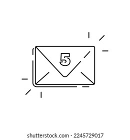 Briefumschlag-Symbol für die Umschlagzeile. Briefumschlag-Symbol mit Nummer fünf auf weißem Hintergrund. E-Mail-Benachrichtigung. E-Mail-Zeichen. Nachrichtensymbol-Vektorgrafik für Web-, Computer- und Mobile-App