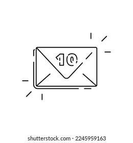 Icono de contorno de correo. Icono de sobre de correo cerrado con el número diez en fondo blanco. Notificación por correo electrónico. Firma de correo electrónico. Vector de icono de mensajes para aplicaciones web, informáticas y móviles