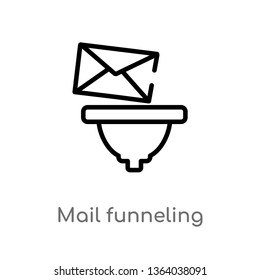 outline mail funneling vector icon. isolated black simple line element illustration from multimedia concept. editable vector stroke mail funneling icon on white background