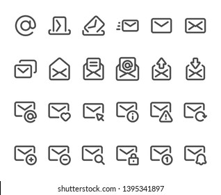 Outline mail icon. Mailbox envelope, email inbox messages and line mails icons vector set