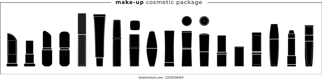 Outline make-up cosmetic packages. Vector illustration lipstick. Skin care product