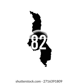 Outline of Malawi vector map with number 82 on abstract background, detailed cartography symbol, graphic element