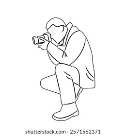 outline male photographer sketch, on white background