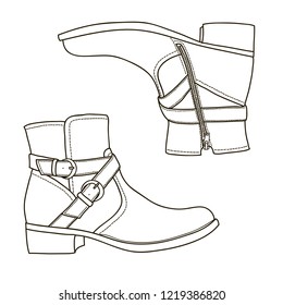 Outline man boots. Vector doodle illustration.