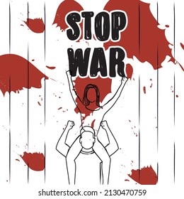 Outline of a man carrying woman Stop war poster Vector