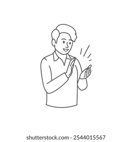 Outline of a Man clapping flat vector illustrator