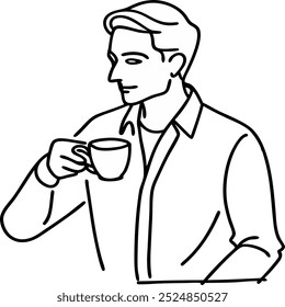 outline of a man with a cup of coffee