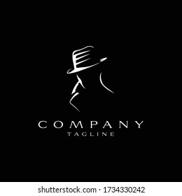 Outline  Man of Detective Investigation Criminal Logo Design Vector