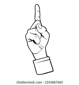 Outline of a man hand with a finger up showing number one, positive gesture, vector illustration isolated on white