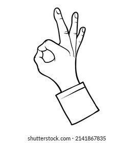 Outline of a man hand showing OK sign, positive gesture, vector illustration isolated on white