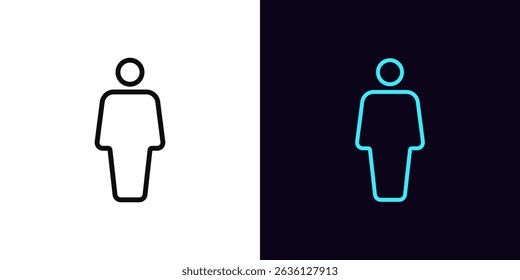 Outline man person icon, with editable stroke. Male figurine icon, man silhouette. Male gender, human figurine, men locker room, restroom, gentleman WC sign, changing room and washroom. Vector icon