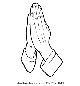 Outline of man praying hands, vector illustration isolated on white