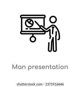 outline man presentation vector icon. isolated black simple line element illustration from business concept. editable vector stroke man presentation icon on white background
