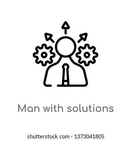 outline man with solutions vector icon. isolated black simple line element illustration from business concept. editable vector stroke man with solutions icon on white background